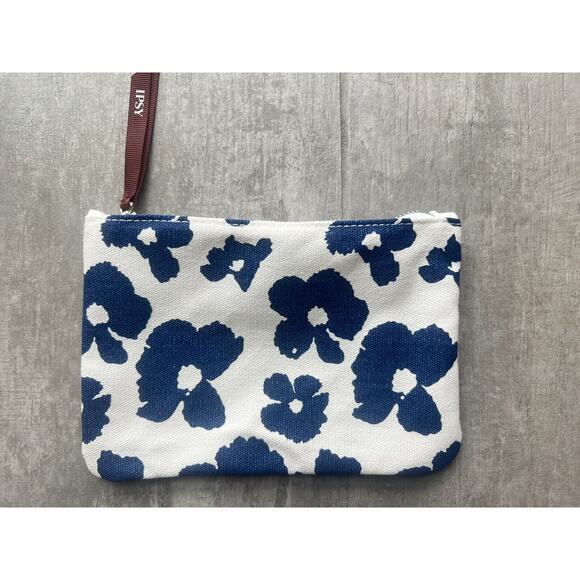 Makeup Fabric Canvas White Floral Boho Zippered Bag Travel Pouch Case Organizer - Picture 2 of 5